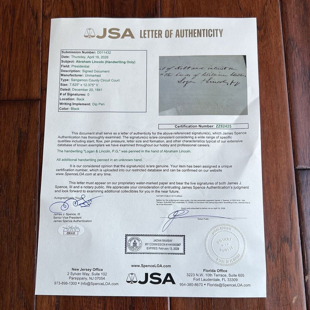 ABRAHAM LINCOLN Signed Early LEGAL CASE Signature Autograph * PSA President