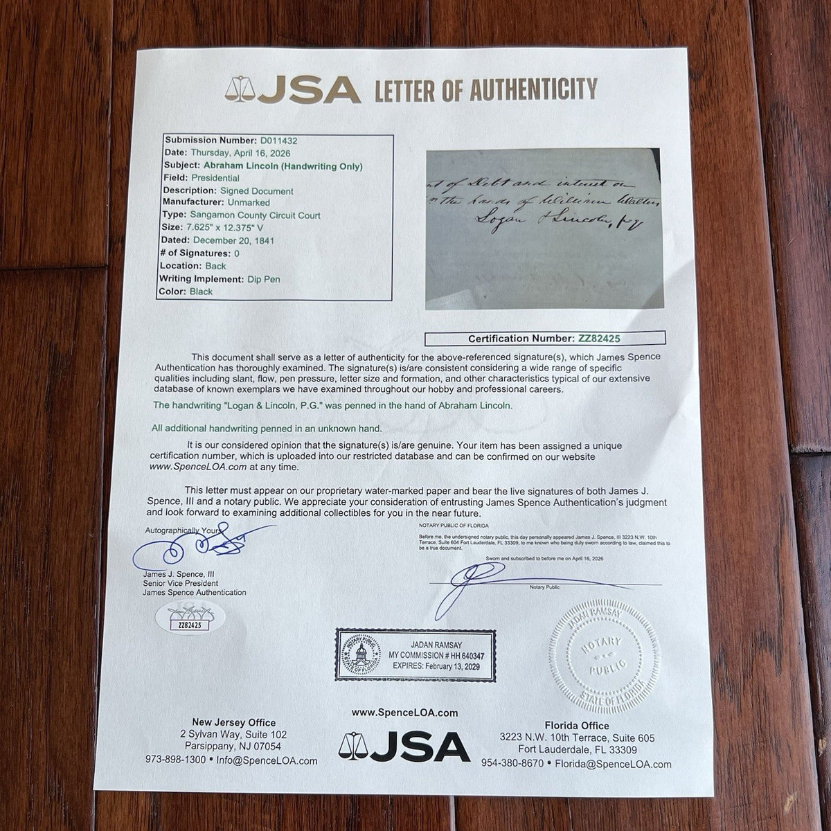 ABRAHAM LINCOLN Signed Early LEGAL CASE Signature Autograph * PSA President