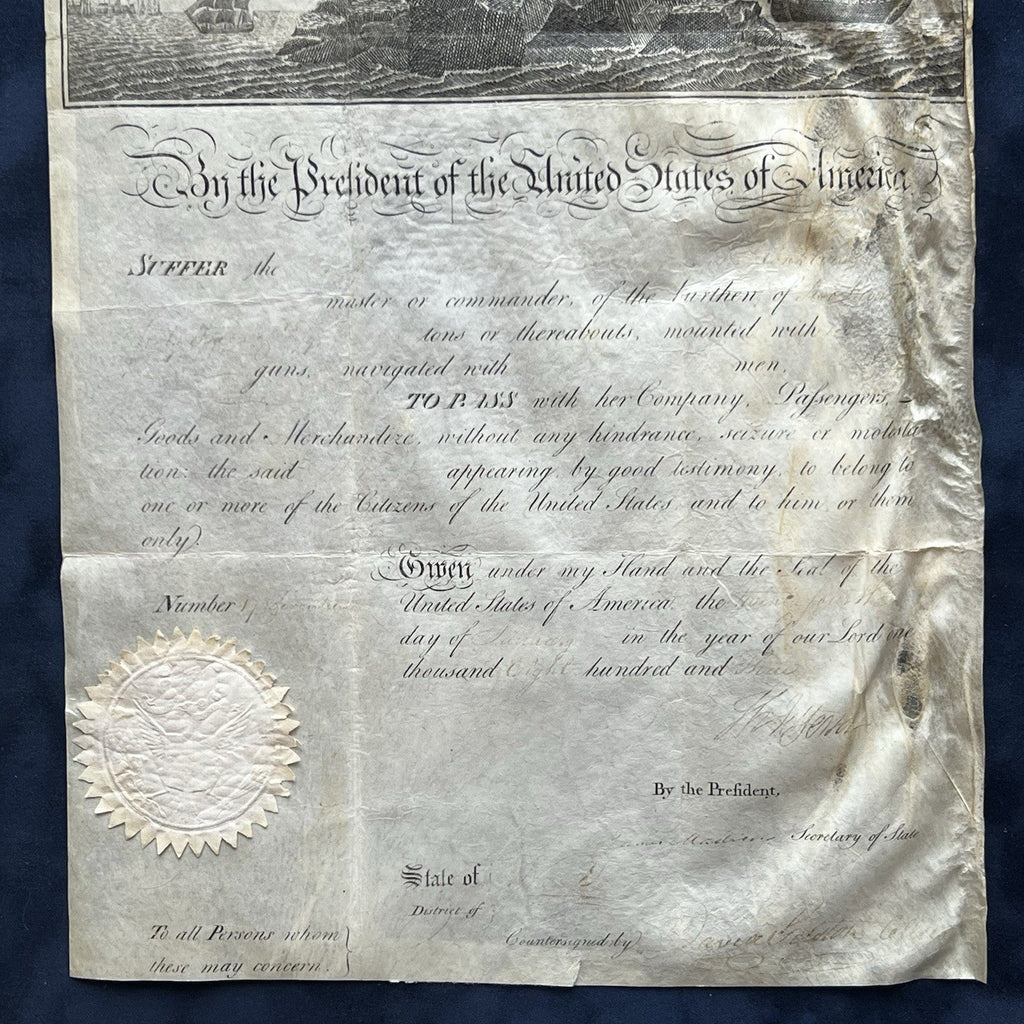 THOMAS JEFFERSON & JAMES MADISON * JSA * Autograph SHIP'S PASSPORT Signed * 1803