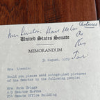 JOHN F. KENNEDY Senate Memorandum re: AUTOGRAPH PHOTOS Signed JACK * JSA
