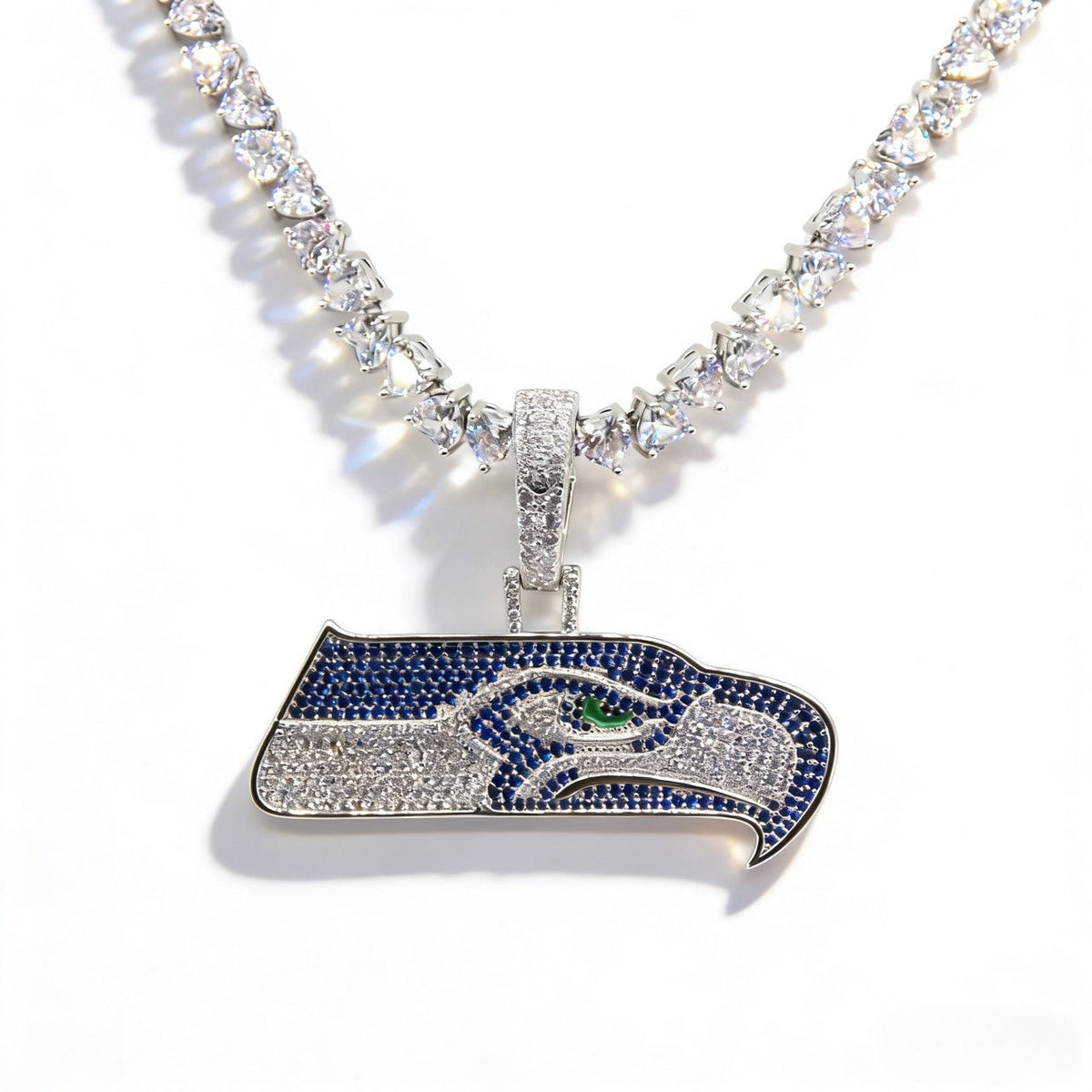 Seattle Seahawks Logo Pendant Necklace – with Heart Tennis Chain for Fans