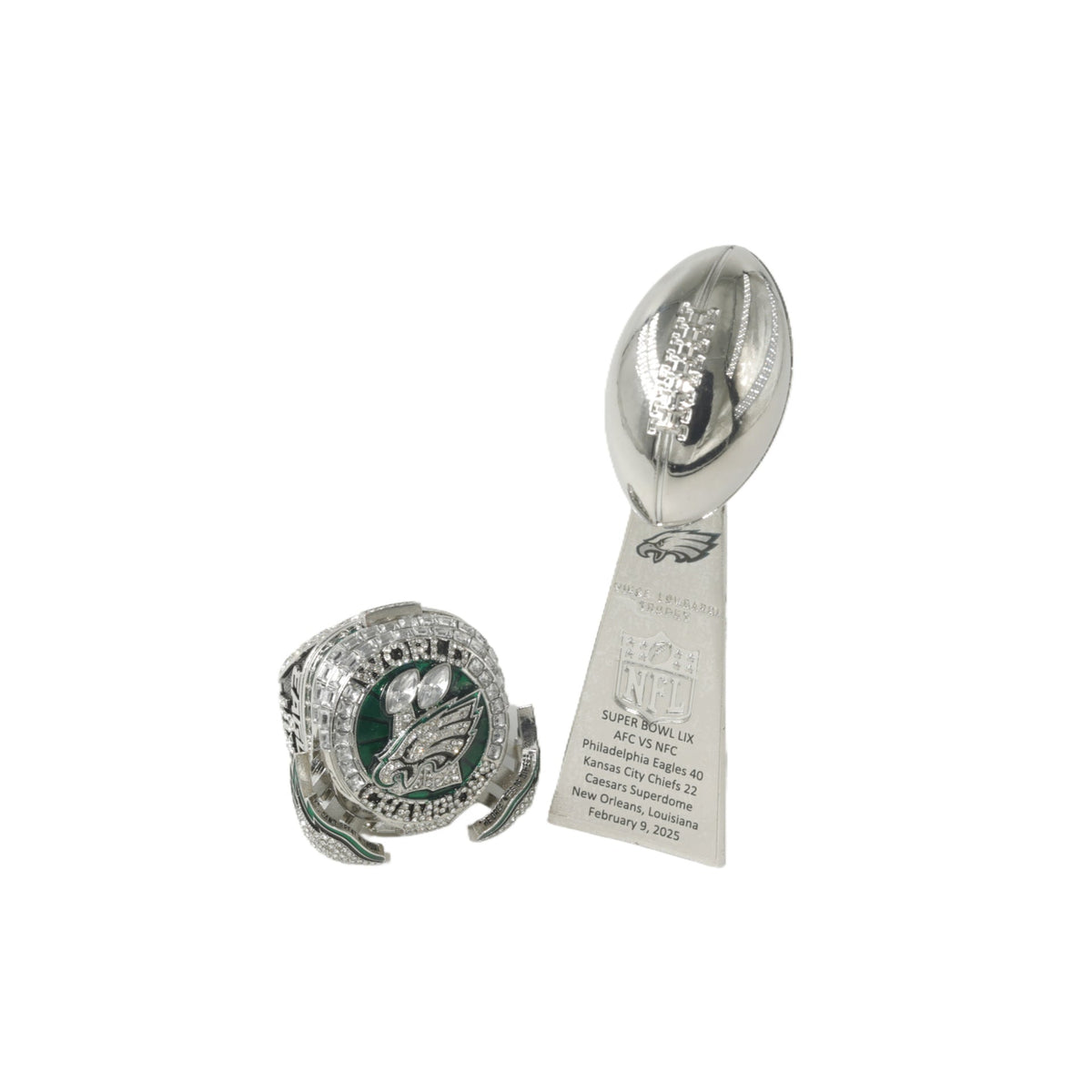 Philadelphia Eagles 2025 Championship Ring & Trophy Replica Set — Hurts (#1) or Barkley (#26) Edition
