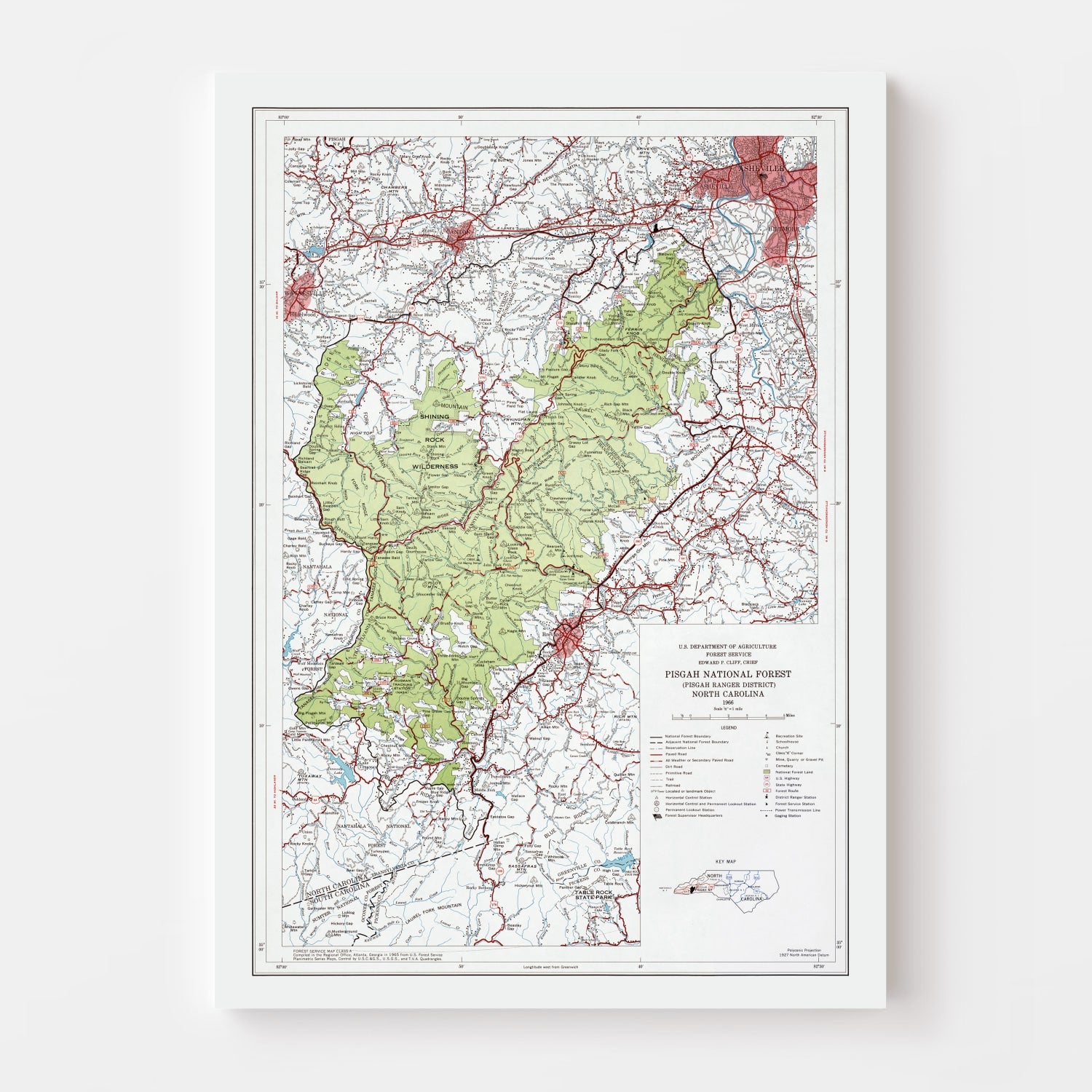 Vintage Pisgah National Forest Map 1966