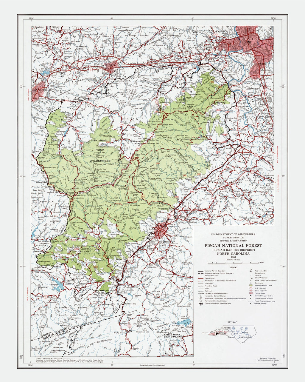 Vintage Pisgah National Forest Map 1966