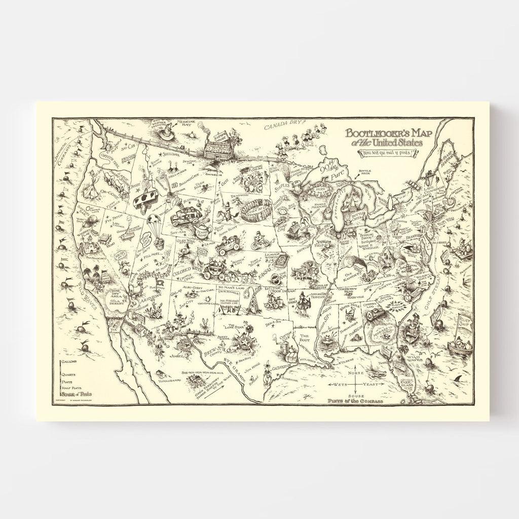 Vintage Bootlegger's Map of the United States 1926