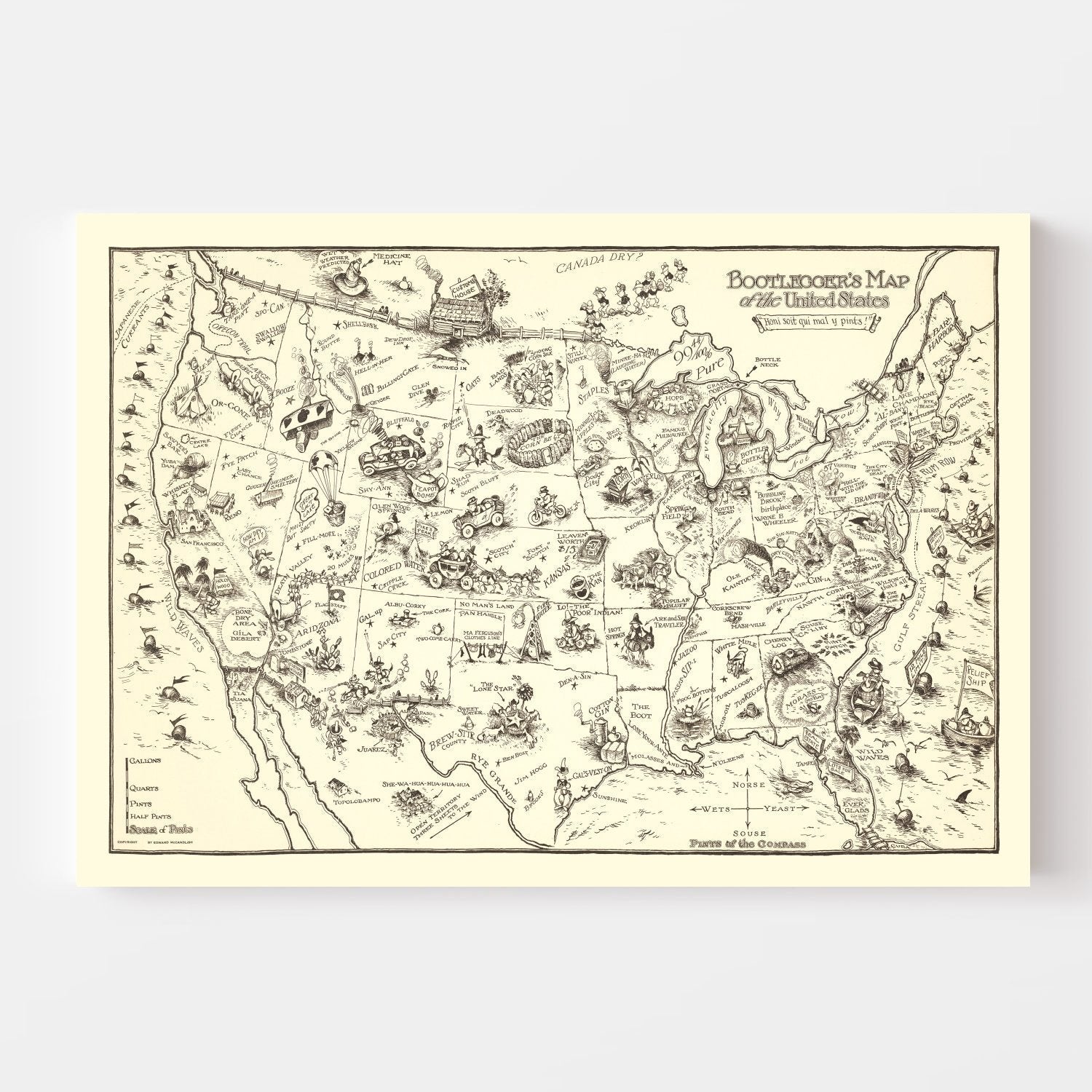 Vintage Bootlegger's Map of the United States 1926
