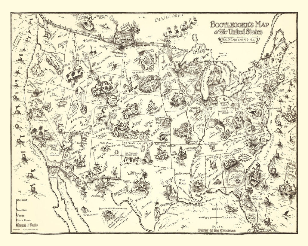 Vintage Bootlegger's Map of the United States 1926