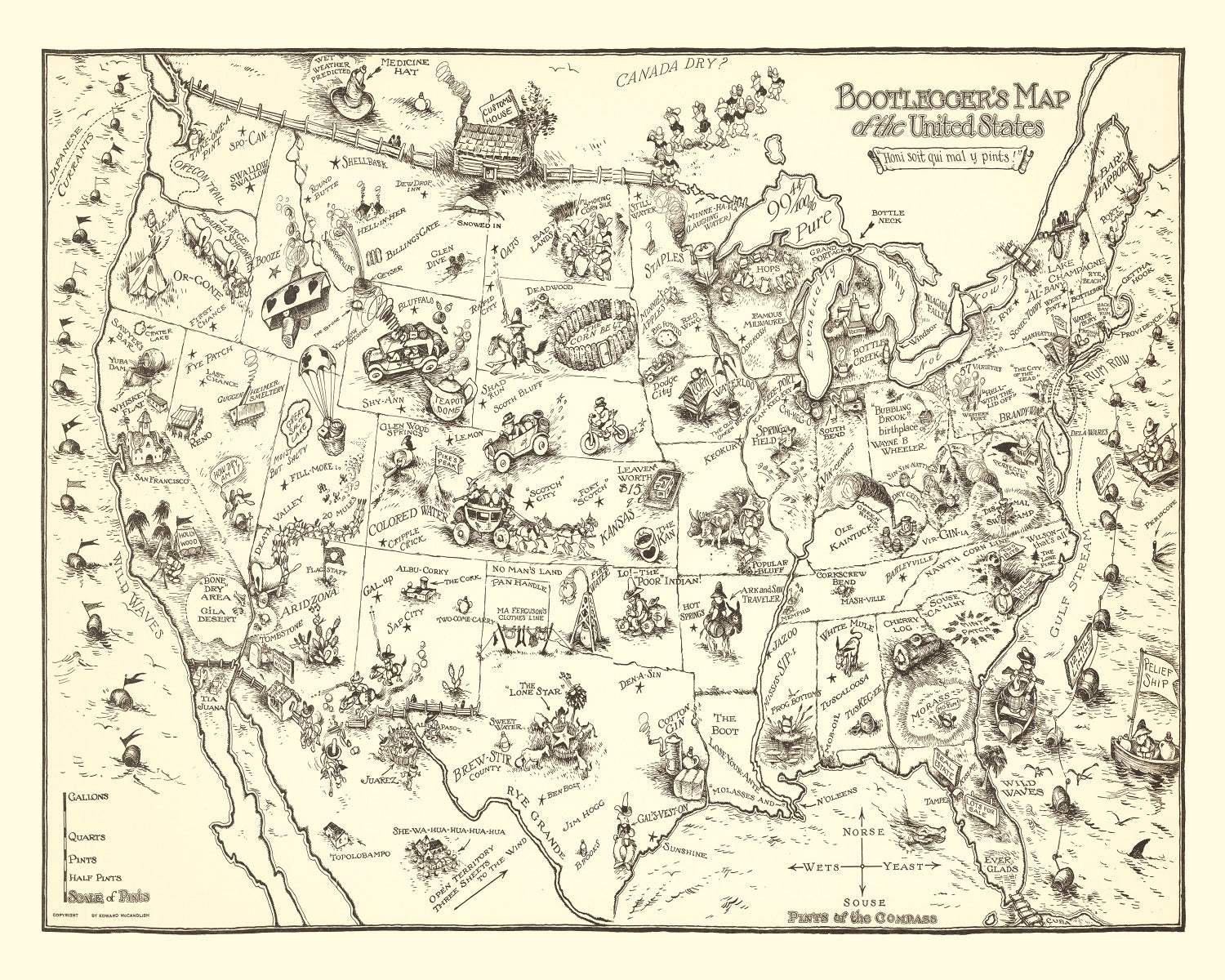 Vintage Bootlegger's Map of the United States 1926