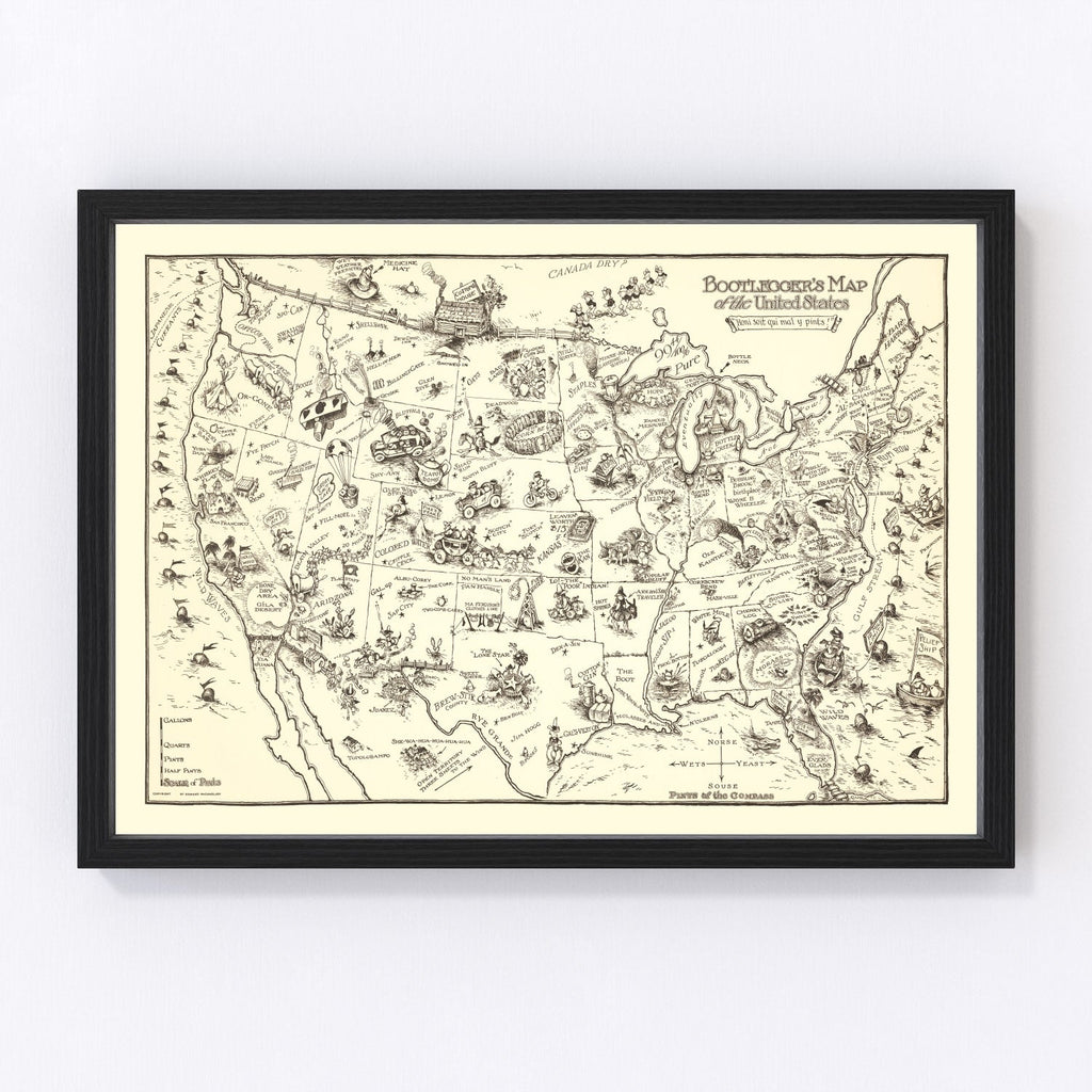 Vintage Bootlegger's Map of the United States 1926
