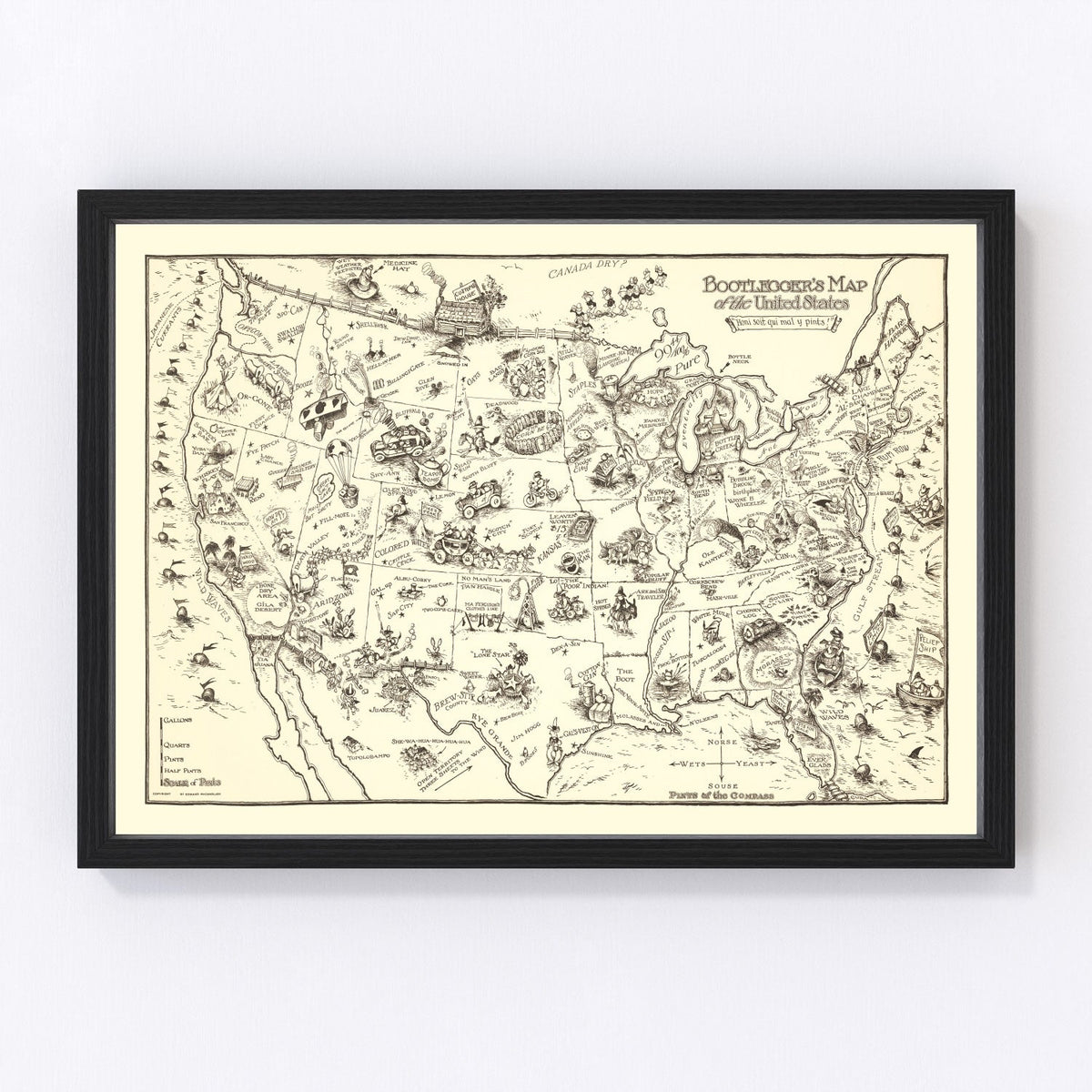 Vintage Bootlegger's Map of the United States 1926