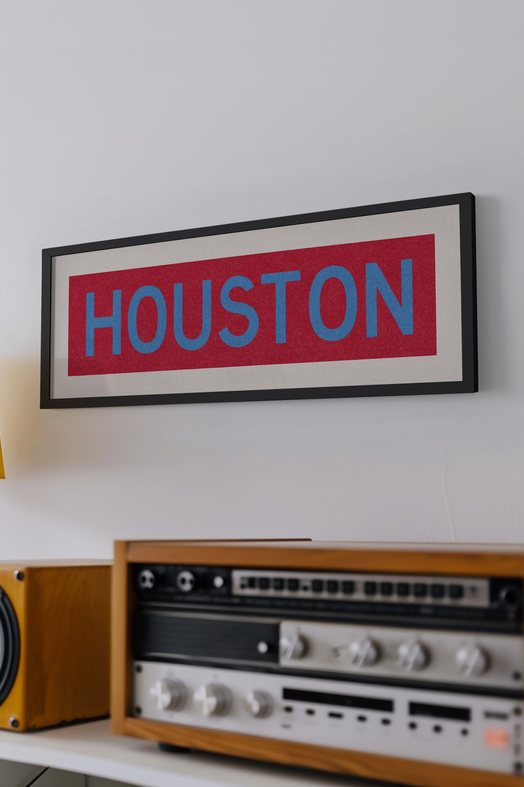 Framed Houston Baby Blue Bus Scroll