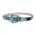 Black Strap With Aqua & Crystal Rhinestone Belt