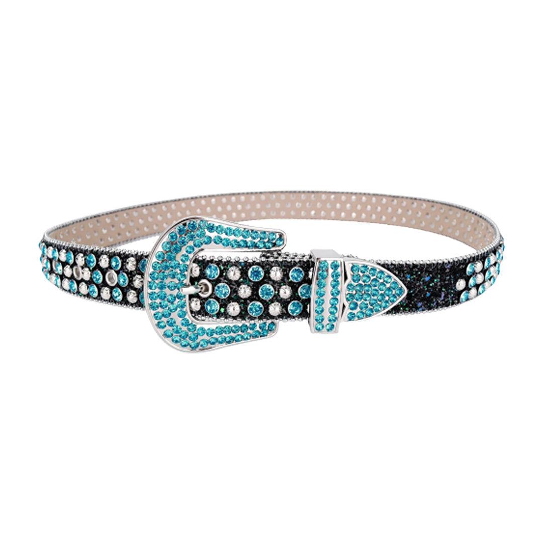 Black Strap With Aqua & Crystal Rhinestone Belt