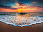 Sunset Beach Canvas Wall Art | Colorful Ocean Waves Triptych