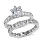 CZ 5mm Center Stone Sterling Silver Plated Crossover Halo Wedding, Engagement Ring Set