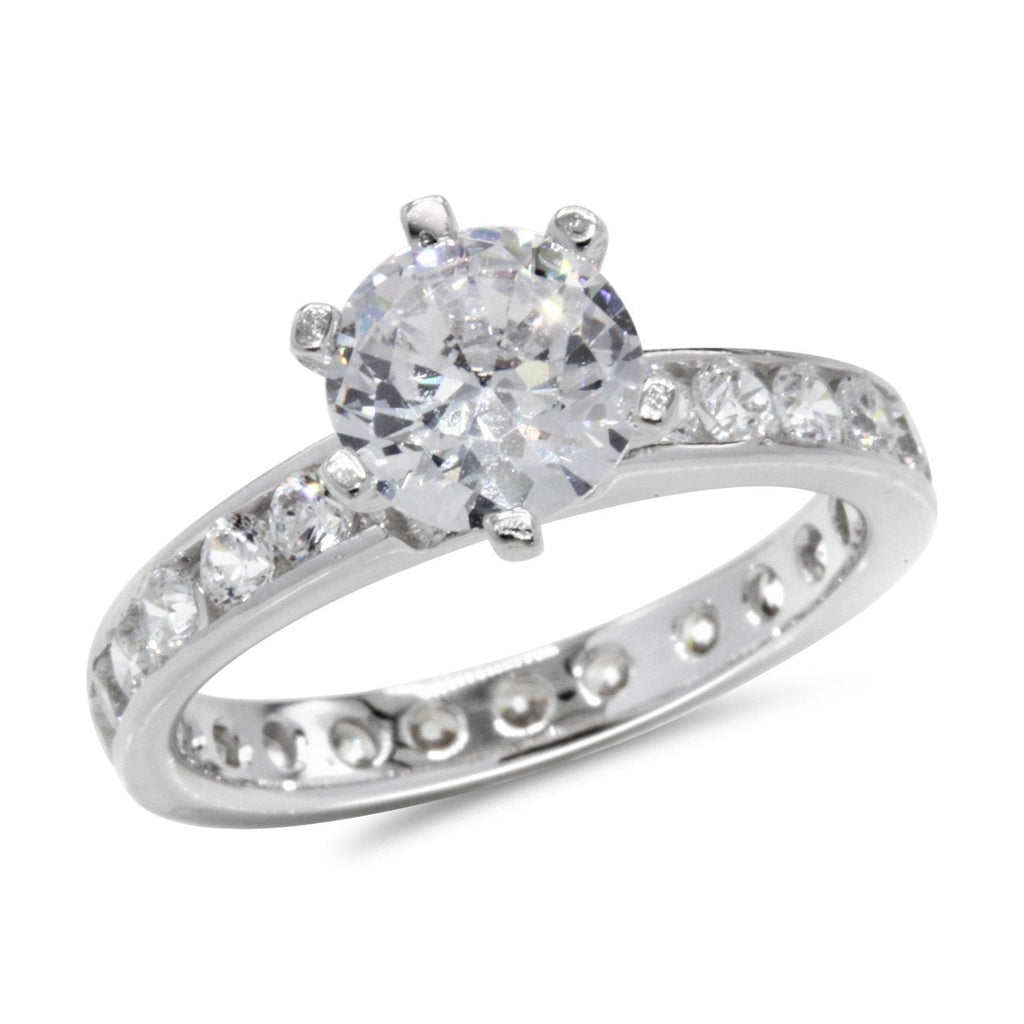 CZ 5mm Center Stone Sterling Silver Plated Crossover Halo Wedding, Engagement Ring Set