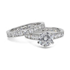 CZ 5mm Center Stone Sterling Silver Plated Crossover Halo Wedding, Engagement Ring Set