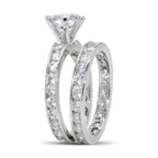 CZ 5mm Center Stone Sterling Silver Plated Crossover Halo Wedding, Engagement Ring Set