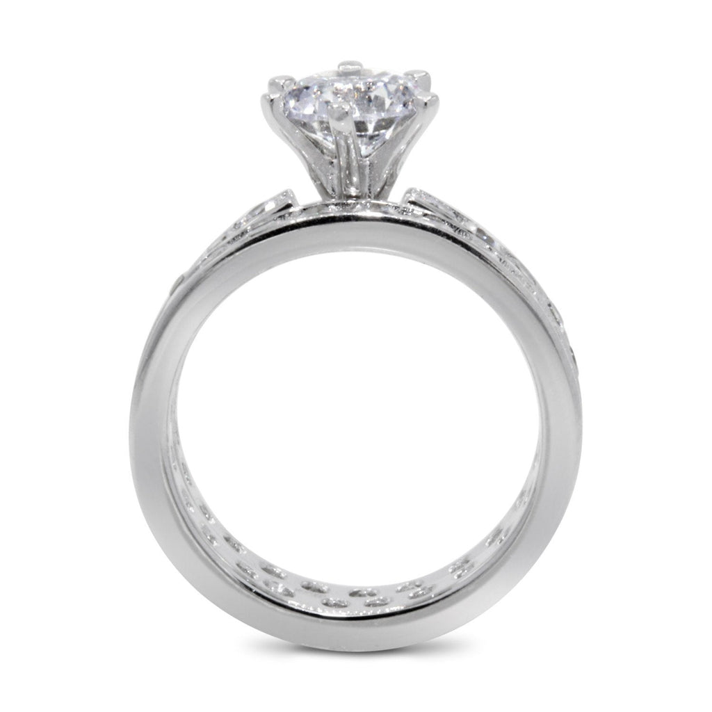 CZ 5mm Center Stone Sterling Silver Plated Crossover Halo Wedding, Engagement Ring Set