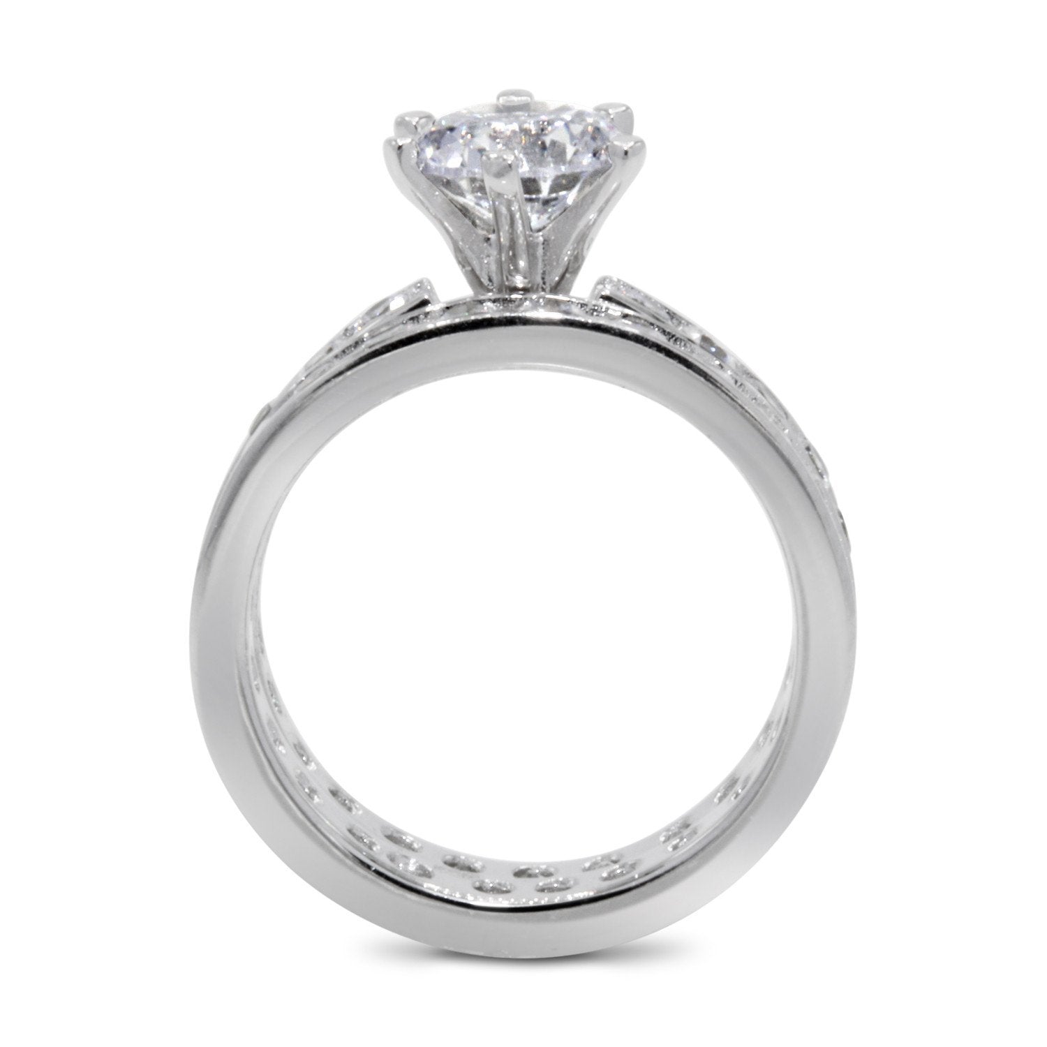 CZ 5mm Center Stone Sterling Silver Plated Crossover Halo Wedding, Engagement Ring Set