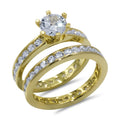 CZ 5mm Round Sterling Silver Gold Plated Crossover Halo Engagement Ring Set