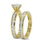 CZ 5mm Round Sterling Silver Gold Plated Crossover Halo Engagement Ring Set