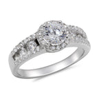 CZ 5mm Center Stone Sterling Silver Plated Crossover Halo Engagement Ring