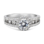 CZ 5mm Center Stone Sterling Silver Plated Crossover Halo Engagement Ring