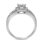 CZ 5mm Center Stone Sterling Silver Plated Crossover Halo Engagement Ring