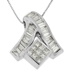 14K White Gold 1 7/8 cttw Princess and Baguette Cut Mixed Geometry Diamond Pendant Necklace (G-H, SI1-SI2)