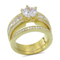 CZ 5mm Sterling Silver Gold Plated Halo Accents Antique Filigree Bridal Sets Elegant Gold Ring