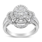 14K White Gold 1.0 Cttw Round & Baguette Cut Diamond Floral Cluster Quatrefoil Channel Set Band Cocktail Statement Ring (H-I Color, SI2-I1 Clarity) - Size 6-3/4