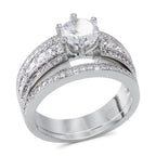 CZ 5mm Sterling Silver Plated Halo Accents Antique Filigree Bridal Sets Elegant Ring