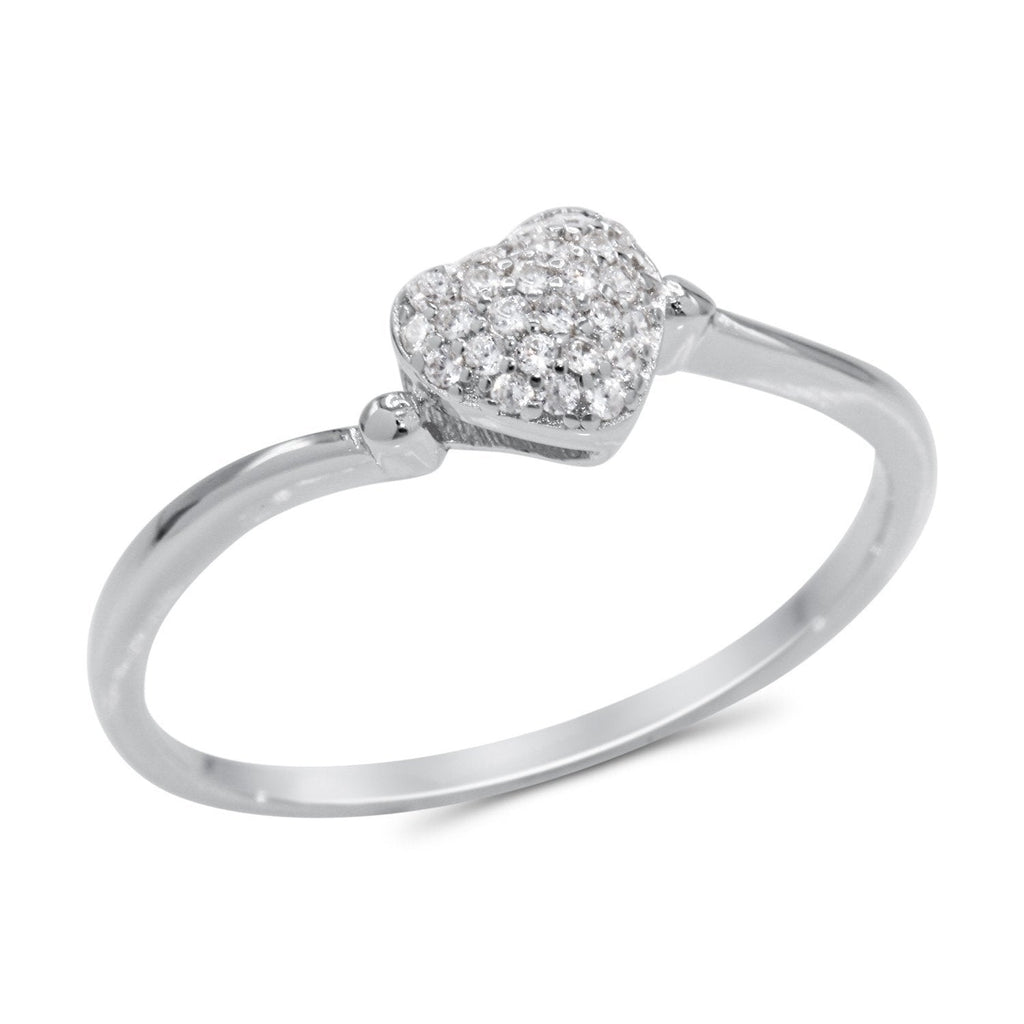 CZ 5mm Sterling Silver Plated Heart Shaped Crossover Halo Engagement Ring