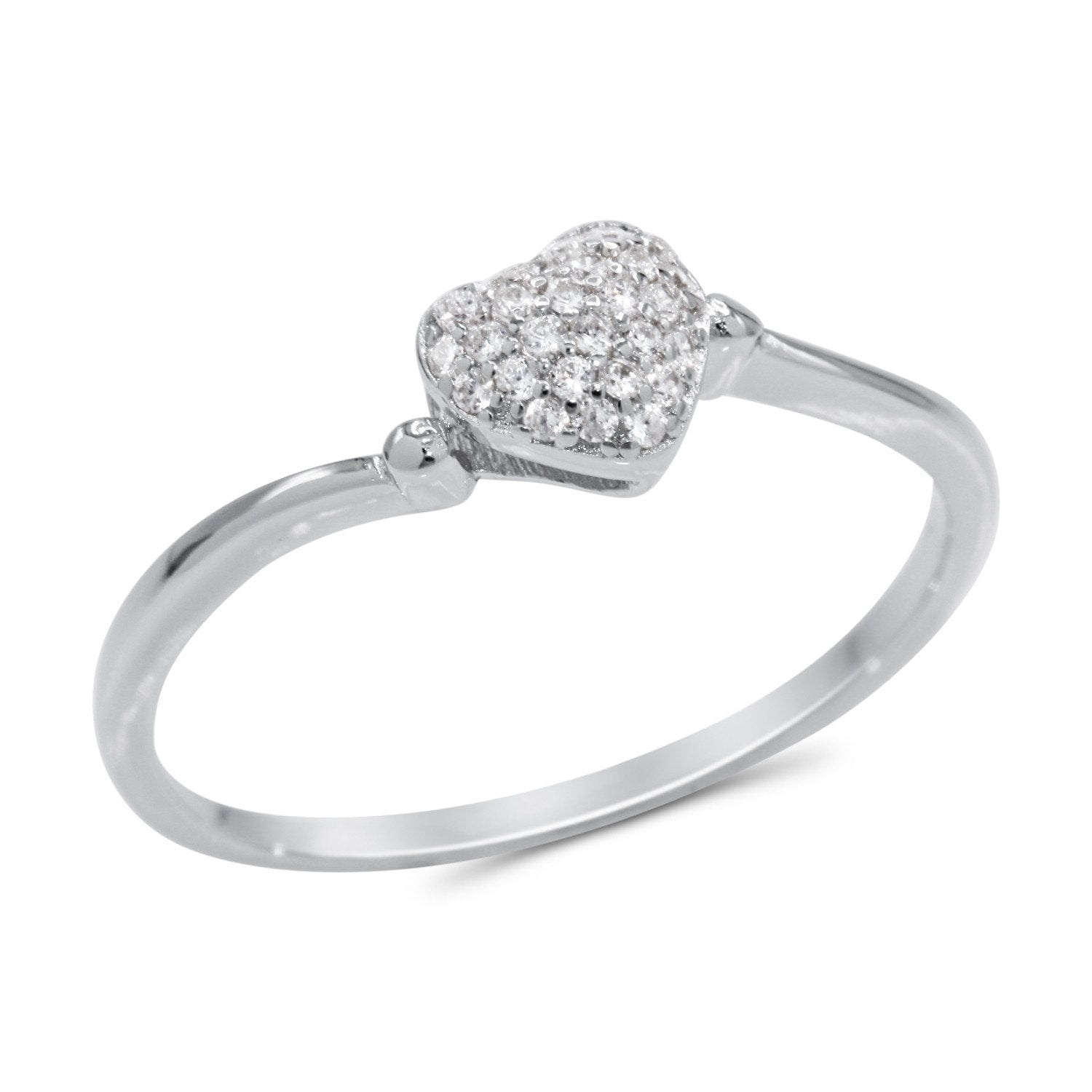 CZ 5mm Sterling Silver Plated Heart Shaped Crossover Halo Engagement Ring