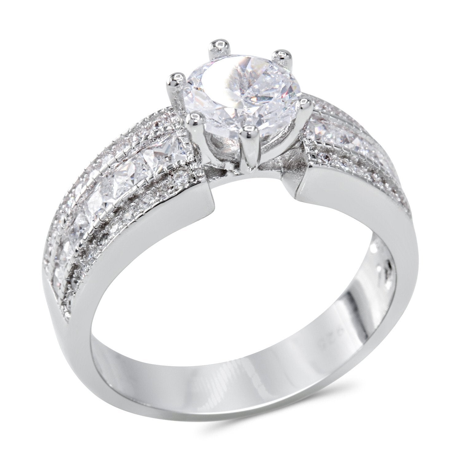 CZ 5mm Sterling Silver Plated Halo Accents Antique Filigree Bridal Sets Elegant Ring