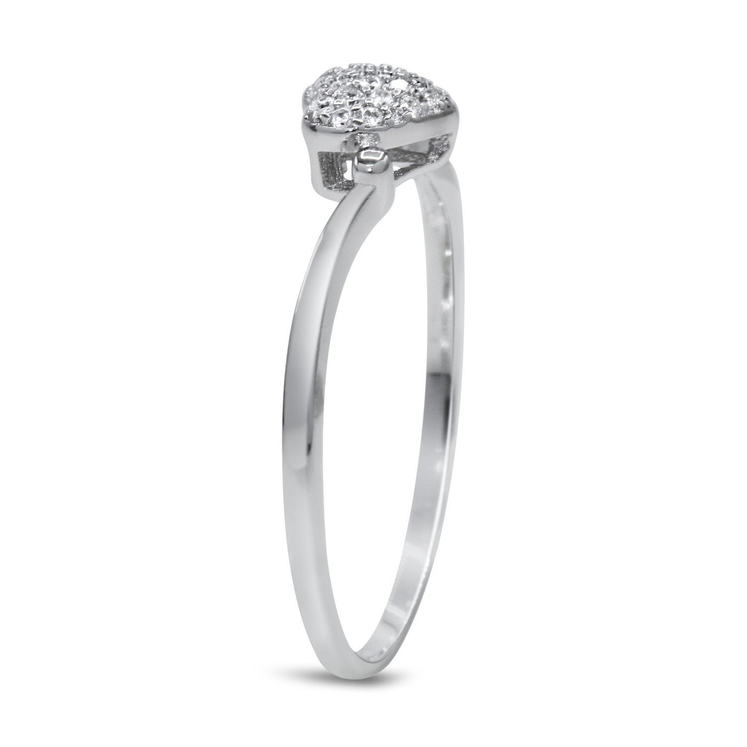 CZ 5mm Sterling Silver Plated Heart Shaped Crossover Halo Engagement Ring