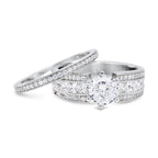 CZ 5mm Sterling Silver Plated Halo Accents Antique Filigree Bridal Sets Elegant Ring