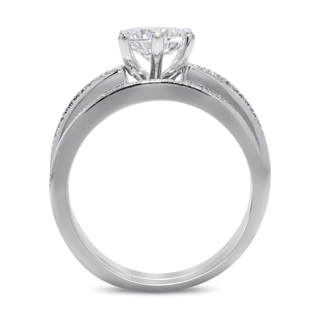 CZ 5mm Sterling Silver Plated Halo Accents Antique Filigree Bridal Sets Elegant Ring