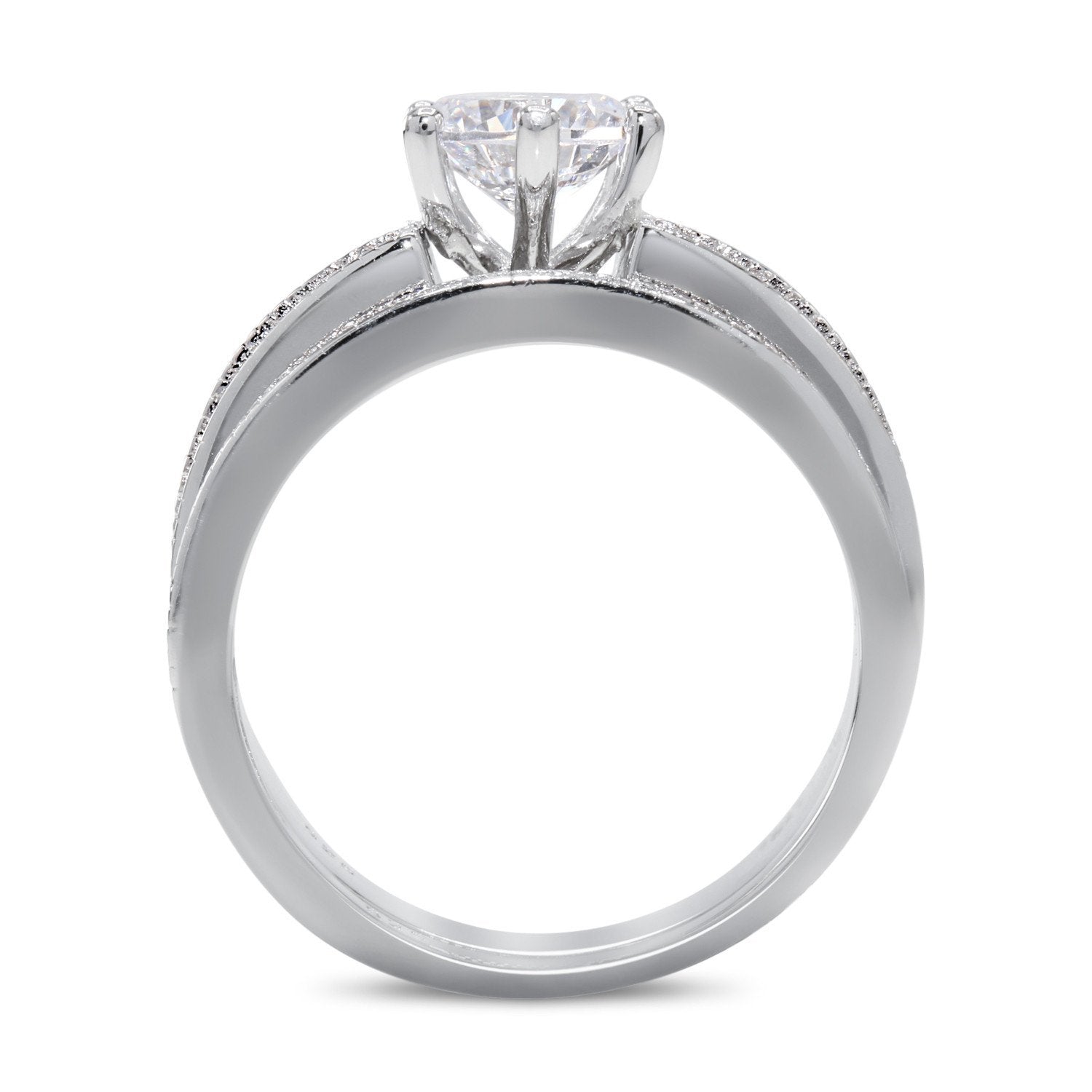 CZ 5mm Sterling Silver Plated Halo Accents Antique Filigree Bridal Sets Elegant Ring