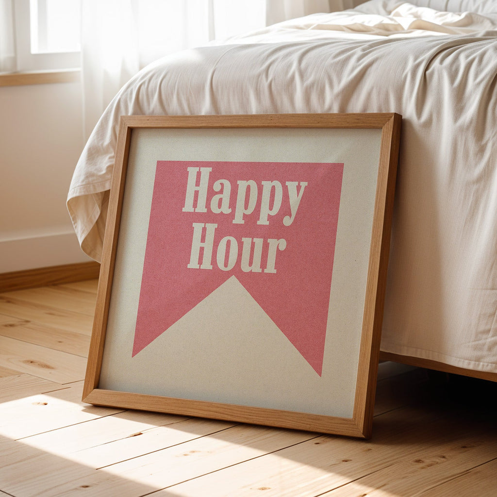 Happy Hour Pink Banner Tab Typography Square Art Print