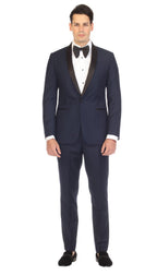 Men's Navy & Black Shawl Lapel Tuxedo – Slim Fit 2 Piece Suit | Ferrecci Reno