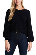 1.state Women's Rib-Knit Bubble Sleeve Long Sleeve Sweater
