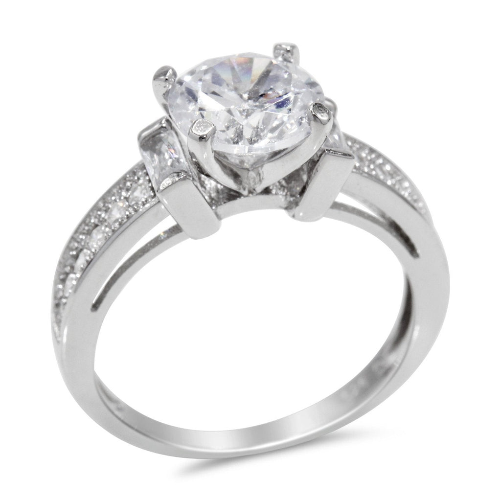CZ 5mm Sterling Silver Plated Crossover Halo Engagement Ring