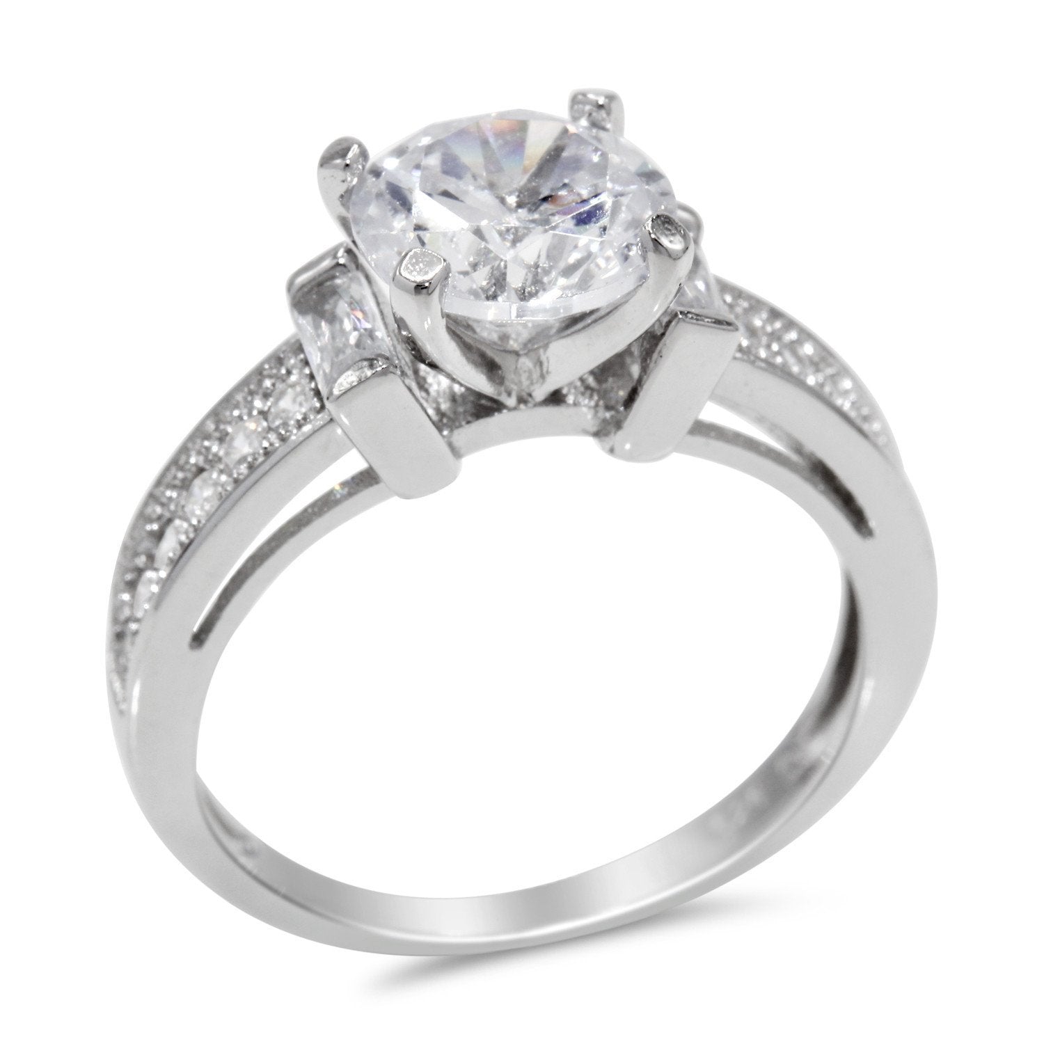 CZ 5mm Sterling Silver Plated Crossover Halo Engagement Ring