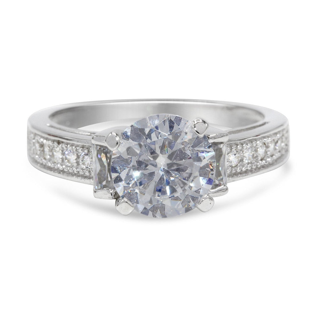 CZ 5mm Sterling Silver Plated Crossover Halo Engagement Ring