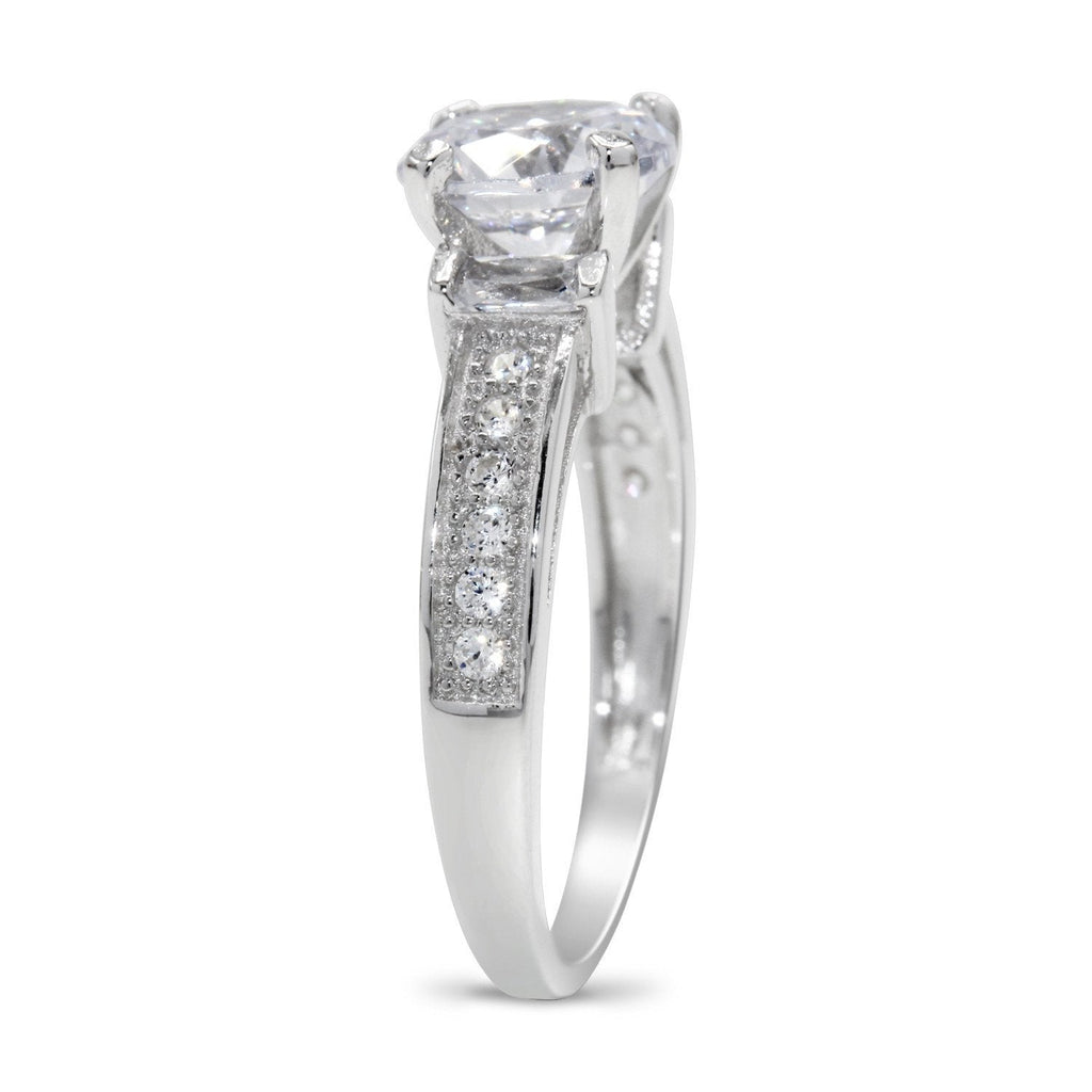 CZ 5mm Sterling Silver Plated Crossover Halo Engagement Ring