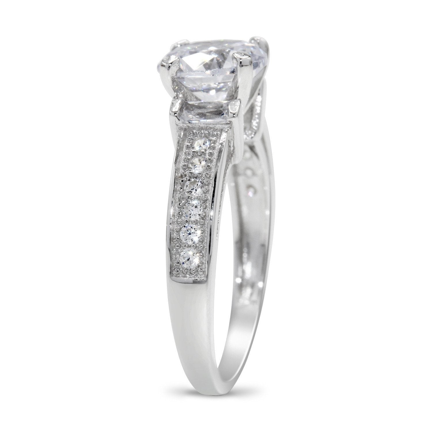 CZ 5mm Sterling Silver Plated Crossover Halo Engagement Ring