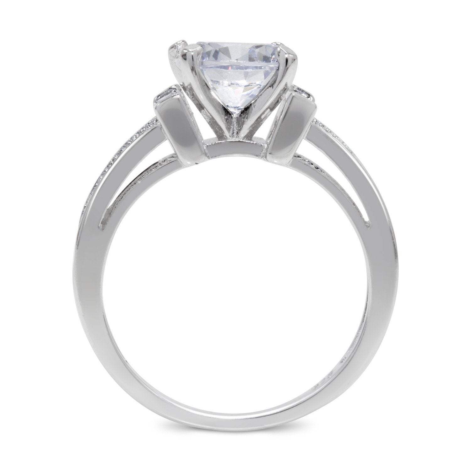 CZ 5mm Sterling Silver Plated Crossover Halo Engagement Ring