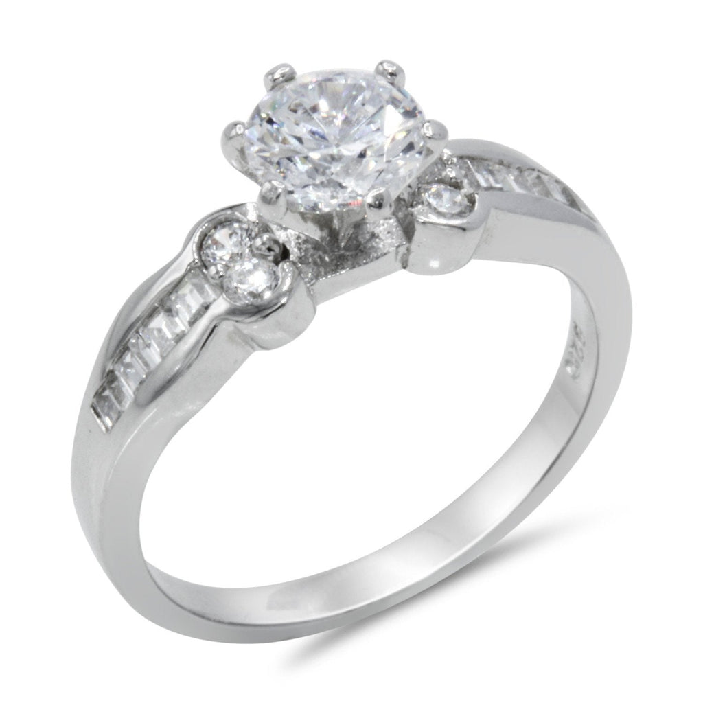 CZ 5mm Center Stone Sterling Silver Plated Crossover Halo Wedding Bridal Set, Engagement Ring